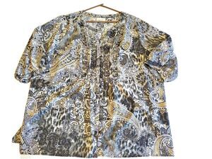Women's Top Size 22 Lightweight 1/2 Sleeve Pullover Dark Academia Paisley Print